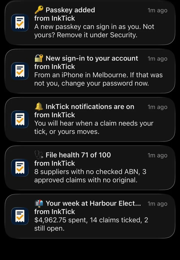InkTick notifications on an iPhone lock screen